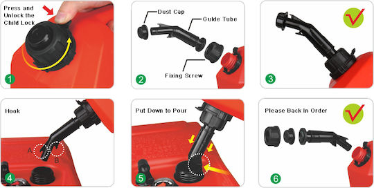Seaflo Double Compartment Plastic Fuel Can With Extension Tube 10L Red