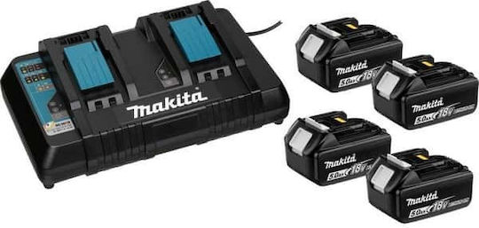 Makita Set 4 Tool Batteries Lithium 18V Capacity 5Ah with Charger DC18RD