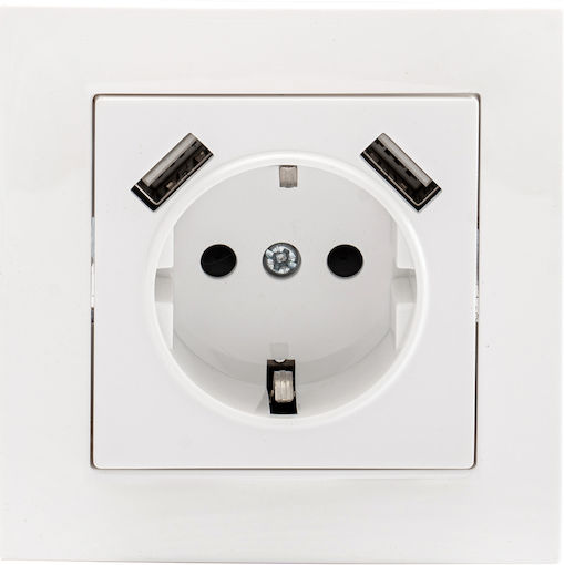 Bassiakos Chalkida Power Socket with 2 USB Ports White 1pcs