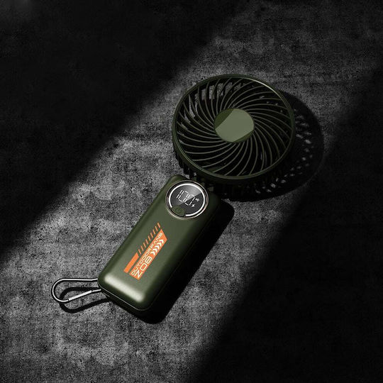 Techsuit Handheld Fan Premium Mini Z8 Digital Led Display Rechargeable Usb-c Port 3 Wind Speeds 2a 3600mah Green