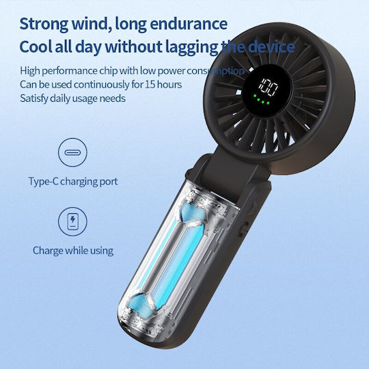 Techsuit Handheld Fan Premium Mini A10 Digital Led Display Rechargeable Usb-c Port 100 Wind Speeds 5400rpm Black