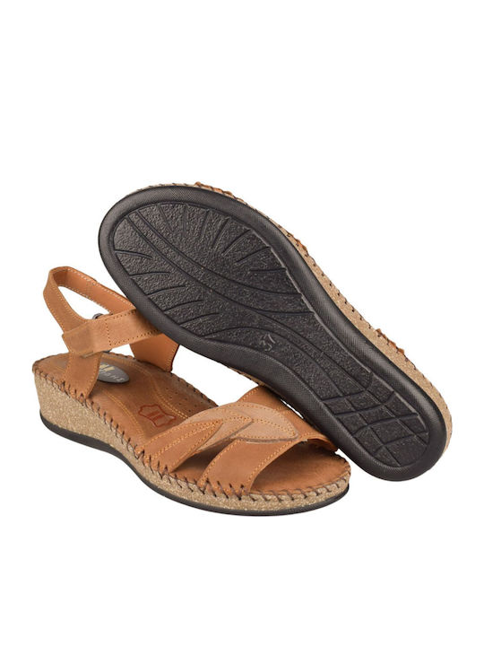 Leather Women's Flat Sandals in Tabac Brown Color