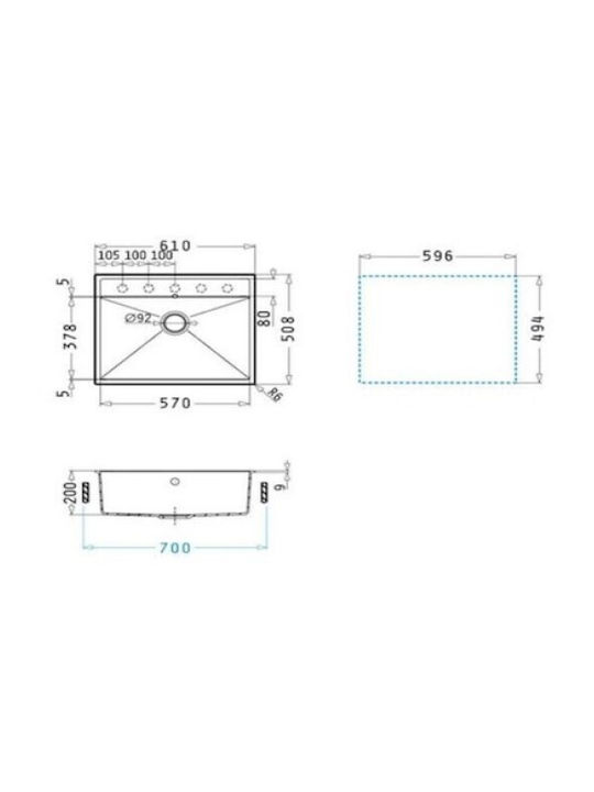 Pyramis Ithaka 1b 070246811 Drop-In Мивка от Синтетичен Гранит Ш61xД51см Бежов