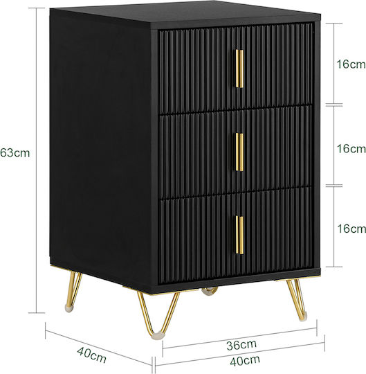 Noptieră Lemnoasă cu Picioare Metalice Negru 40x63x40cm
