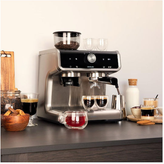 Cecotec Power Espresso 20 Barista Cream Αυτόματη Μηχανή Espresso 1550W Πίεσης 20bar με Μύλο Άλεσης Ασημί 01589
