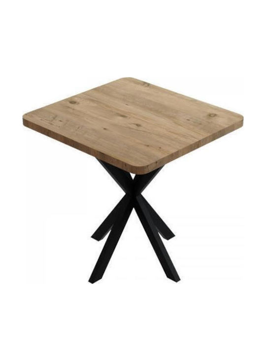Prestone Square Table Dining Room Wooden with Metal Frame Oak melamine-black 70x70x75cm