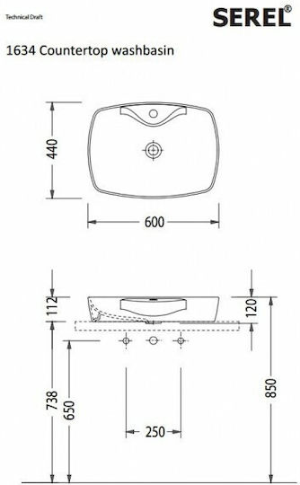 Serel Vessel Porcelain Bathroom Sink 60x44x11cm White