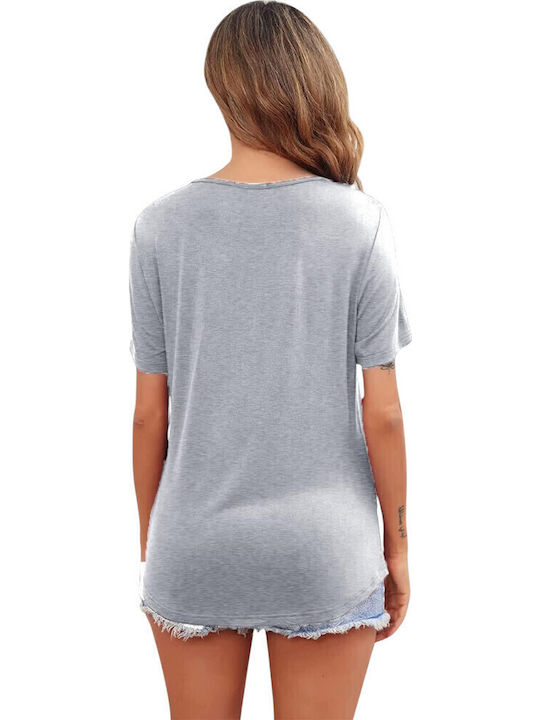 Gray Short Sleeve Asymmetrical Nursing-Maternity Top Round Neck Summer 2025 Queen Mother