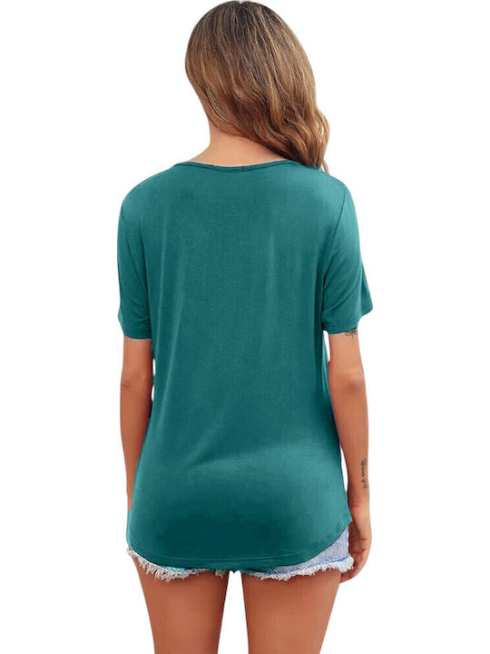 Petrol Short Sleeve Asymmetrical Nursing-Maternity Top Round Neck Summer 2025 Queen Mother
