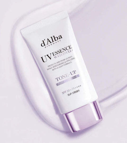 d'Alba Waterfull Tone-up Слънцезащитен Крем за Лице SPF50+ с Цвят Лилав 50ml