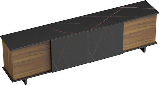 TV Stand Wooden Zafore Walnut-Black Marble L180xW33xH50cm