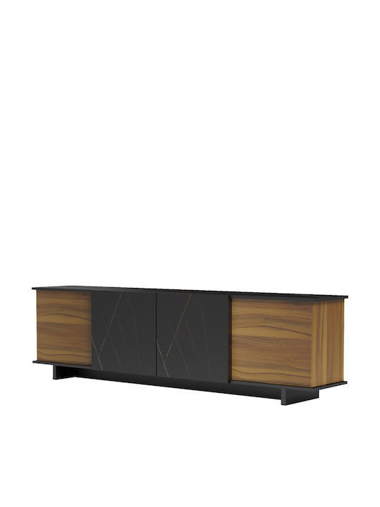 TV Stand Wooden Zafore Walnut-Black Marble L180xW33xH50cm