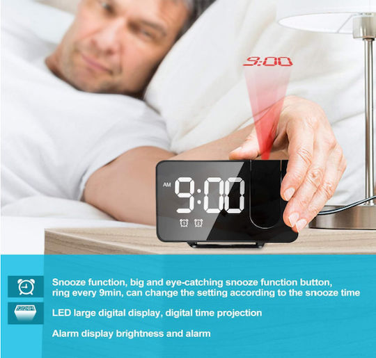 Tischuhr Digital LED mit Wecker & Tischradio Schwarz ROZA-913-BA