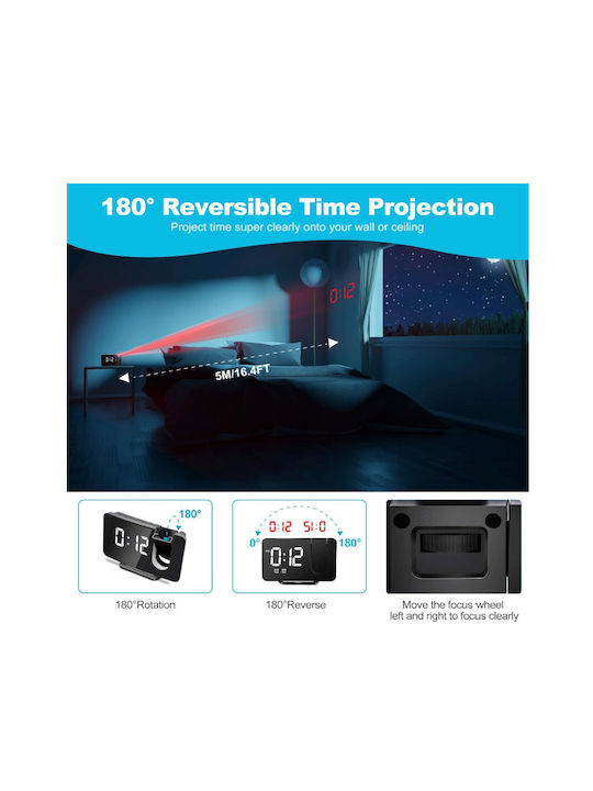 Tischuhr Digital LED mit Wecker & Tischradio Schwarz ROZA-913-BA
