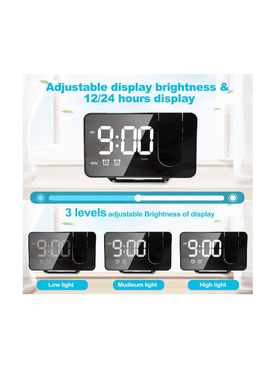 Tischuhr Digital LED mit Wecker & Tischradio Schwarz ROZA-913-BA