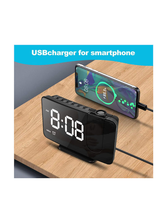 Tischuhr Digital LED mit Wecker & Tischradio Schwarz ROZA-913-BA