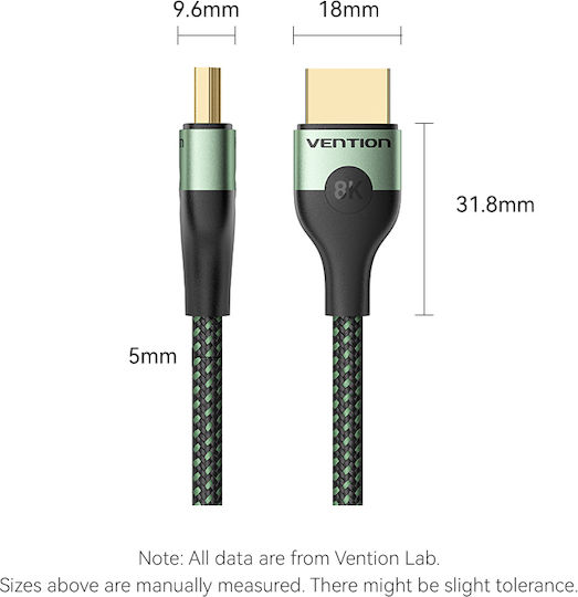 Vention Cablu HDMI 2.1 8k60hz Împletit Ultra Subțire 3.0m Alogi