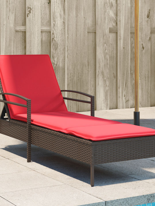 Deckchair Rattan with Cushion Brown 63x200x81cm.