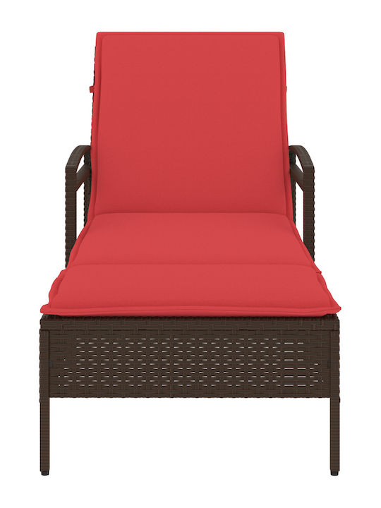 Deckchair Rattan with Cushion Brown 63x200x81cm.