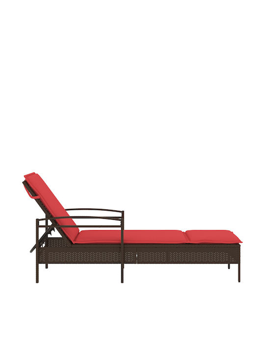 Deckchair Rattan with Cushion Brown 63x200x81cm.