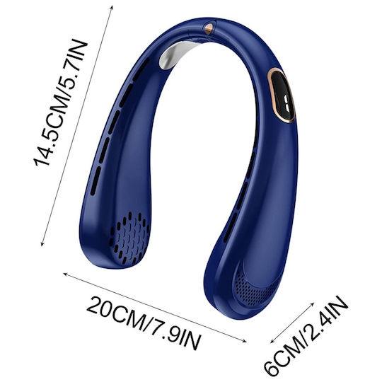 Portable Adjustable Neck Fan 5 Speed Levels Digital Display Usb Skdr Neckbreeze Blue