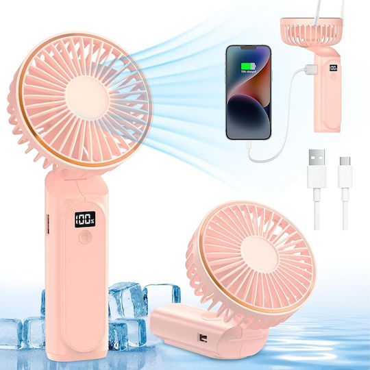 Ventilator Portabil Afisaj Led 6 Viteze Usb-c 5000mah Compact Eficient Roz