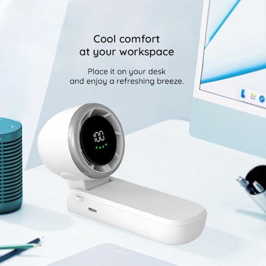 Mini Portable Fan A9 Led Display 5 Speeds Usb-c 5000mah Battery Silent Rechargeable Green