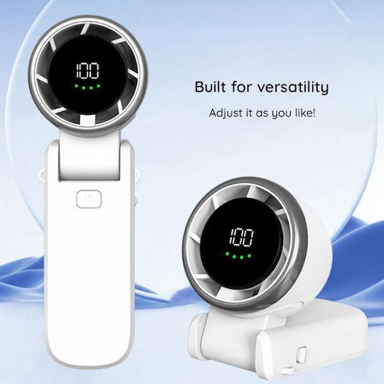 Mini Portable Fan A9 Led Display 5 Speeds Usb-c 5000mah Battery Silent Rechargeable White