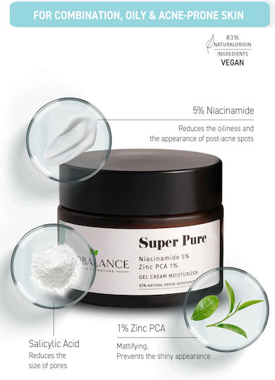 Alpaya Dermaceuticals Super Pure Niacinamidă 5% + Zinc PCA 1% Light Crema de față controlantă împotriva acneei cu niacinamidă 50ml
