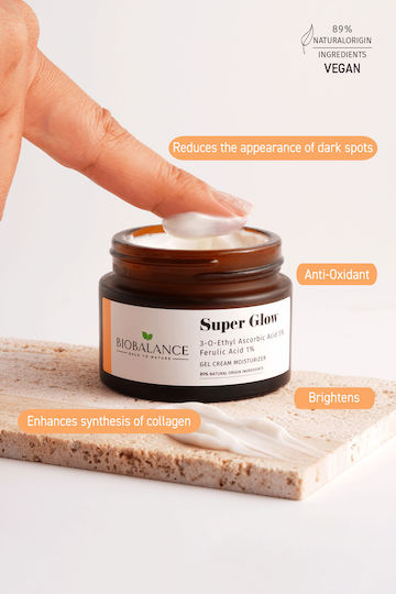 Alpaya Dermaceuticals Super Glow 5% Аскорбинова Киселина + 1% Ферулова Киселина Крем За Лице За Против Стареене И Регулация На Омазняването С Хиалуронова Киселина И Витамин С 50мл