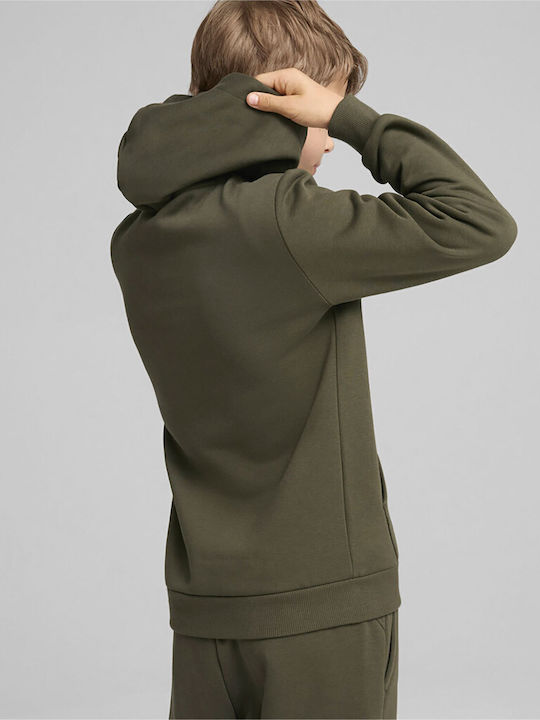 Fleece Παιδικό Φούτερ με Κουκούλα και Τσέπες Λαδί Ess 2