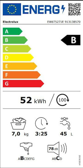 Electrolux 600 SensiCare Πλυντήριο Ρούχων 7kg 1200 Στροφών EW6T5271E