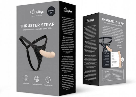 Beige Gebogener Silikonmodell Gurtzeug Easytoys Fetish Collection Strap-Ons Dildo Harness Rillen & Gebogen Beige 14,5cm