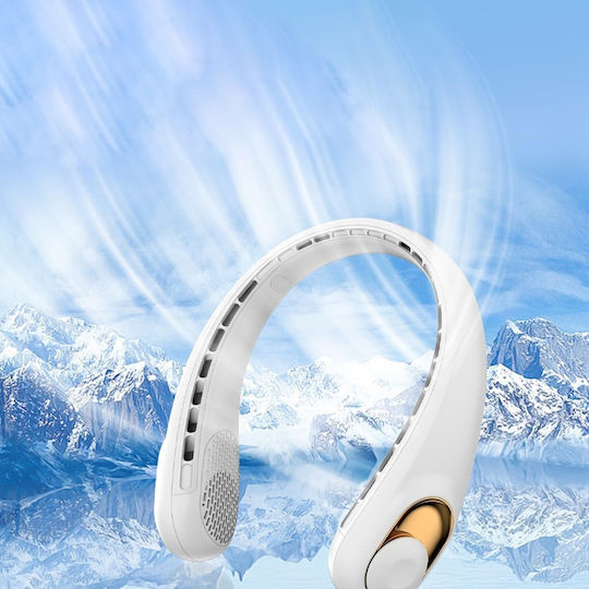 Ventilator Portabil De Gât S9 Display Digital 3 Viteze 5200mah 5800rpm Reîncărcabil Alb Fără Mâini