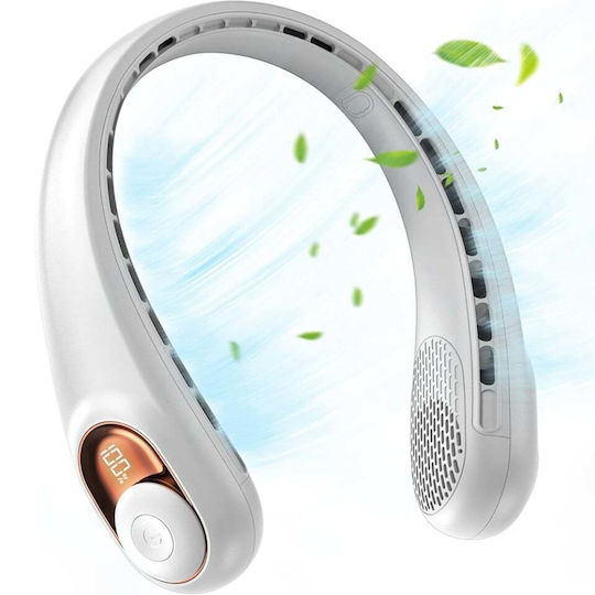 Ventilator Portabil De Gât S9 Display Digital 3 Viteze 5200mah 5800rpm Reîncărcabil Alb Fără Mâini