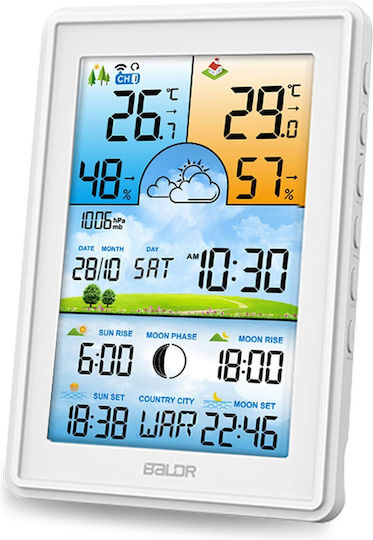 Baldr BD-906 390601 Ασύρματος Μετεωρολογικός Σταθμός Ψηφιακός Επιτραπέζιος Λευκός