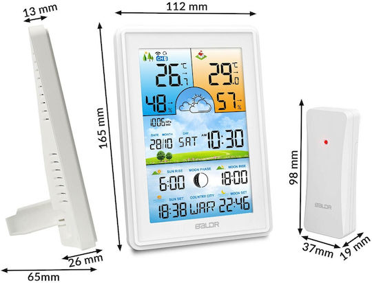 Baldr BD-906 390601 Ασύρματος Μετεωρολογικός Σταθμός Ψηφιακός Επιτραπέζιος Λευκός