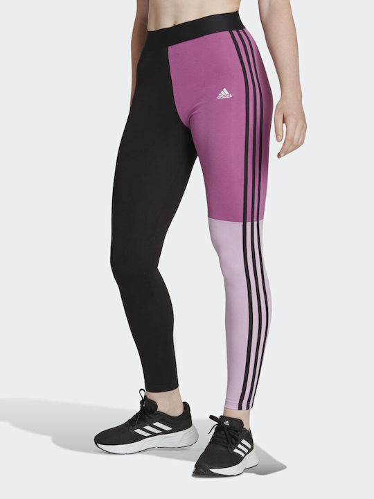 Essentials 3-Stripes Colorblock Women's Long Training Legging High Waisted Black / Semi Pulse Lilac