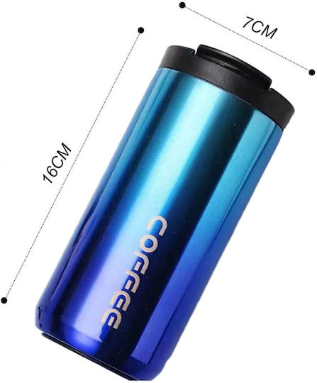 Uncle George Glass Thermos Stainless Steel 400ml Mouthpiece Blue with Mouthpiece