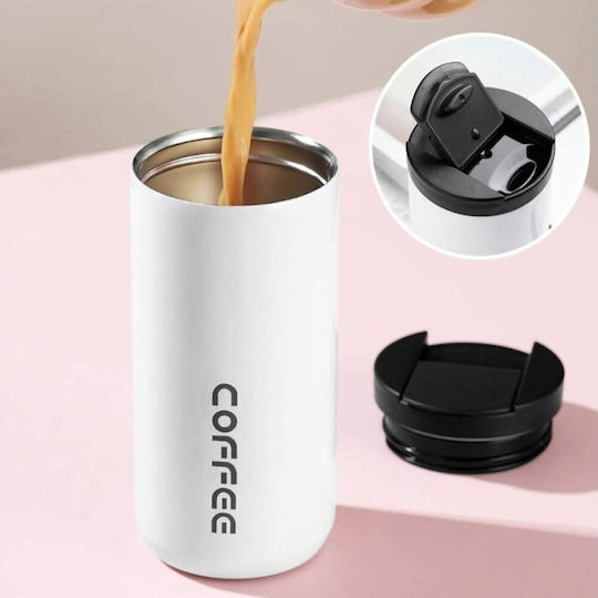 Uncle George Glass Thermos Stainless Steel 400ml White Mouthpiece with Mouthpiece
