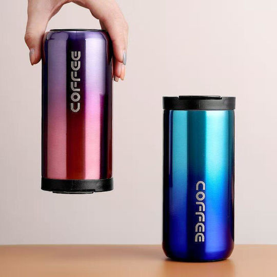 Uncle George Glass Thermos Stainless Steel 400ml Mouthpiece Blue with Mouthpiece