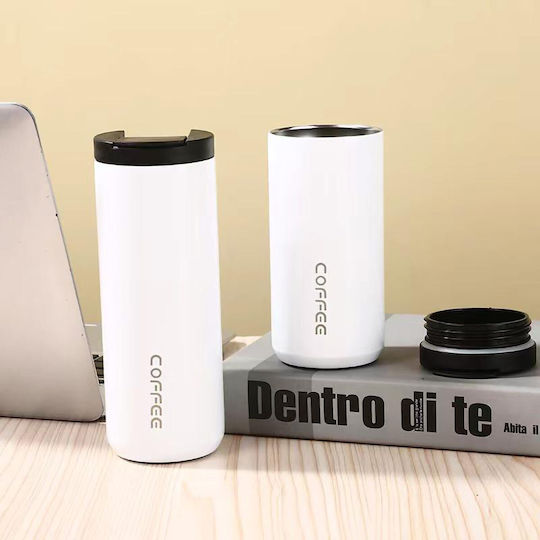 Uncle George Glass Thermos Stainless Steel 400ml White Mouthpiece with Mouthpiece