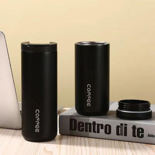 Uncle George Glass Thermos Stainless Steel 400ml Mouthpiece Black with Mouthpiece