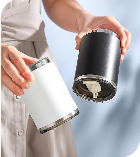 Uncle George Uncle George Stainless Steel Plastic Thermos Bottle 460ml with Straw White
