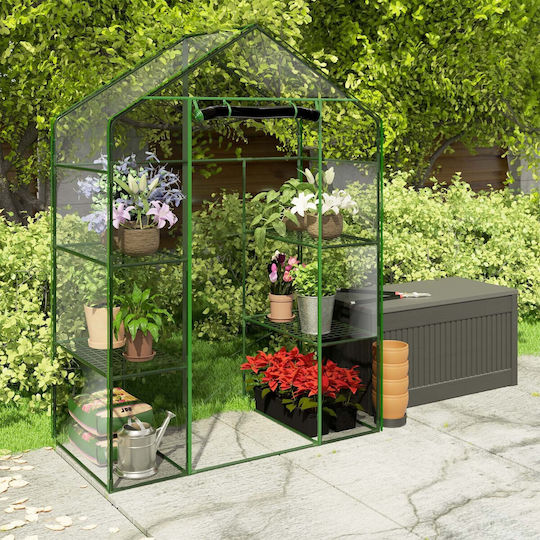 Plonos GC4922 Greenhouse House Type with Metal Frame and Shelves 1.4x0.7x1.95m