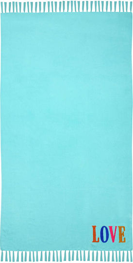 Beach Towel Pareo Turquoise with Fringes 180x90cm.