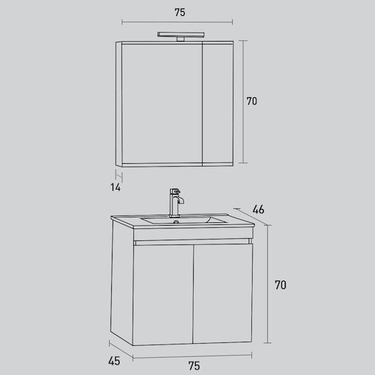 Pro Bagno Πάγκος με Νιπτήρα & Καθρέπτη Λευκό Pro Bagno Πάγκος με Νιπτήρα & Καθρέπτη Λευκό