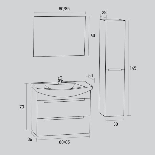 Pro Bagno Countertop with Sink & Mirror Gray