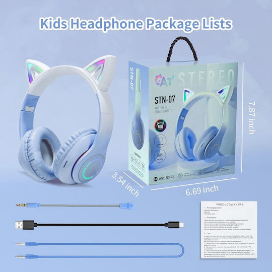 STN-07 Wireless On Ear Multimedia Headphone with Microphone Bluetooth Light Blue