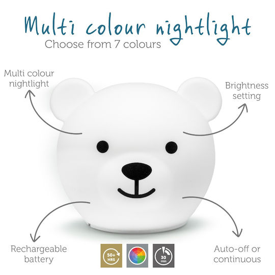 Zazu Nursery Night Light Bor The Bear Usb White